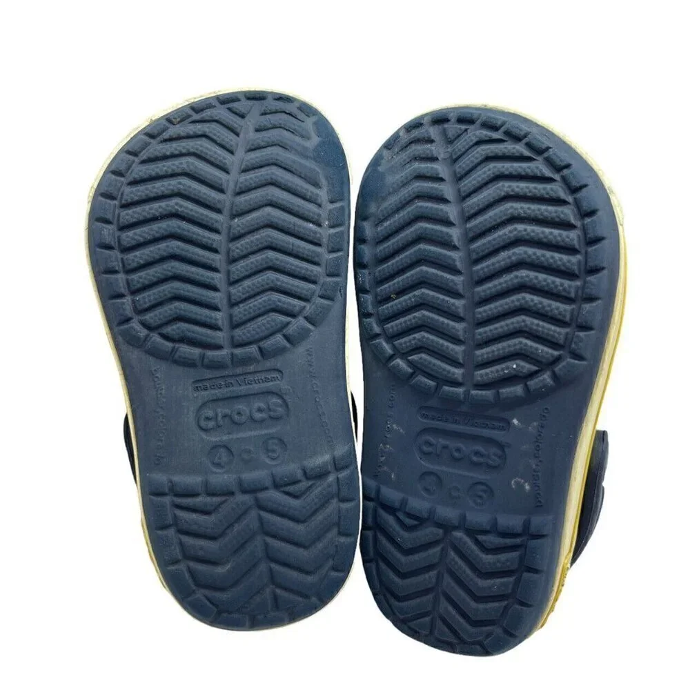 Crocs Navy White Yellow Stripe Crocband Clogs Sandals Toddler Unisex Size C 4-5